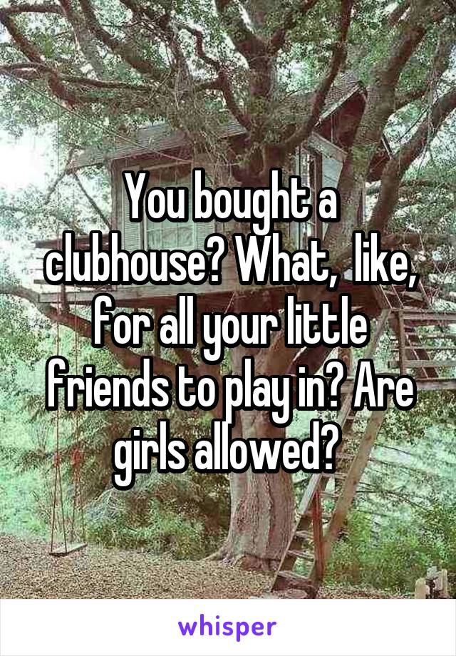 You bought a clubhouse? What,  like, for all your little friends to play in? Are girls allowed? 