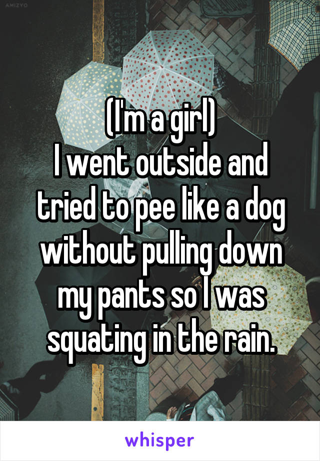 (I'm a girl)
I went outside and tried to pee like a dog without pulling down my pants so I was squating in the rain.