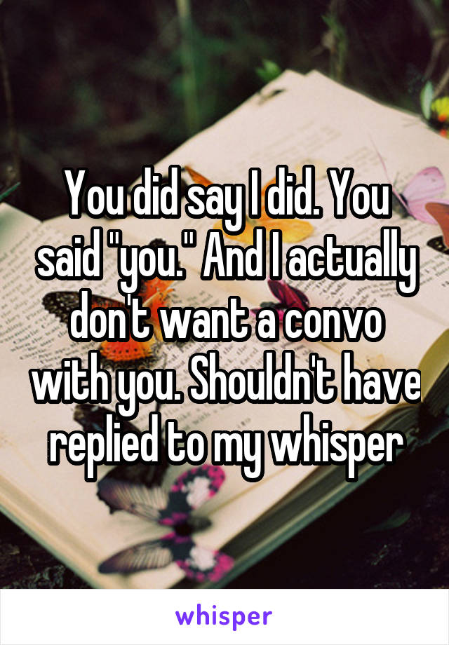 You did say I did. You said "you." And I actually don't want a convo with you. Shouldn't have replied to my whisper