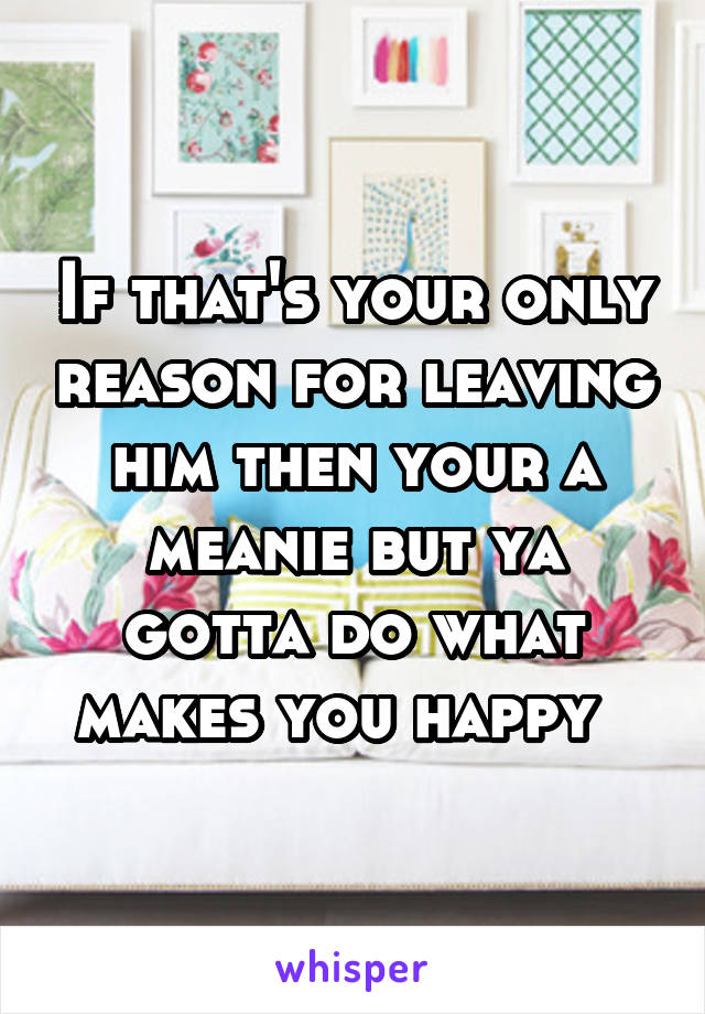 If that's your only reason for leaving him then your a meanie but ya gotta do what makes you happy  