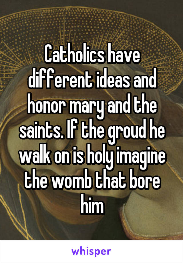 Catholics have different ideas and honor mary and the saints. If the groud he walk on is holy imagine the womb that bore him