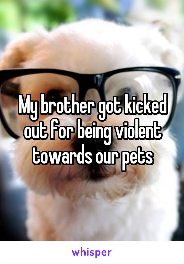 My brother got kicked out for being violent towards our pets