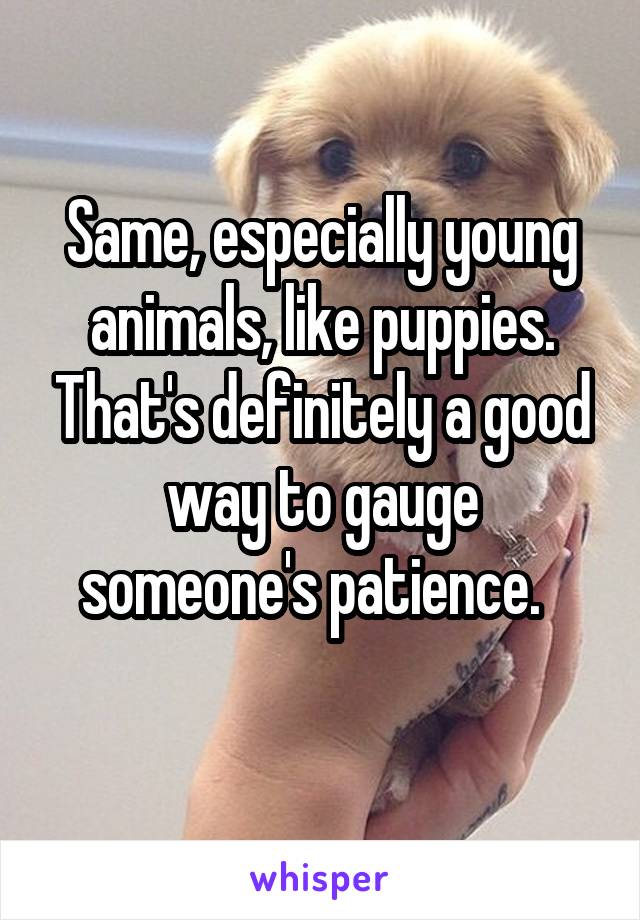 Same, especially young animals, like puppies. That's definitely a good way to gauge someone's patience.  
