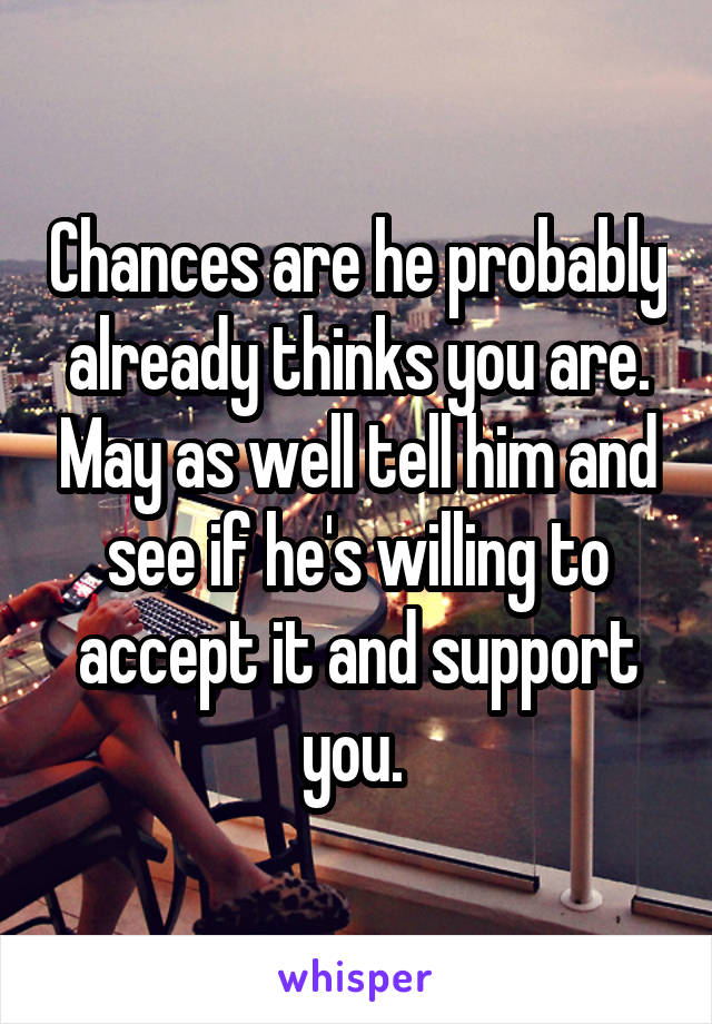 Chances are he probably already thinks you are. May as well tell him and see if he's willing to accept it and support you. 