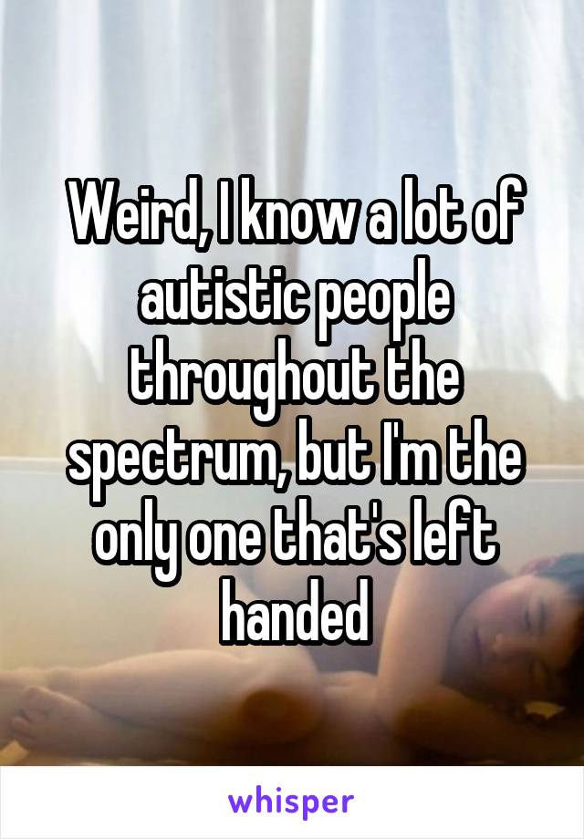 Weird, I know a lot of autistic people throughout the spectrum, but I'm the only one that's left handed