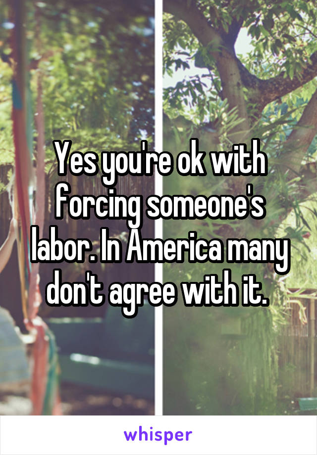 Yes you're ok with forcing someone's labor. In America many don't agree with it. 