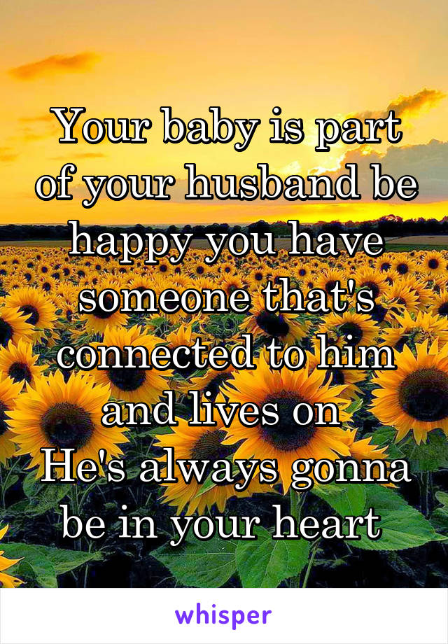 Your baby is part of your husband be happy you have someone that's connected to him and lives on 
He's always gonna be in your heart 