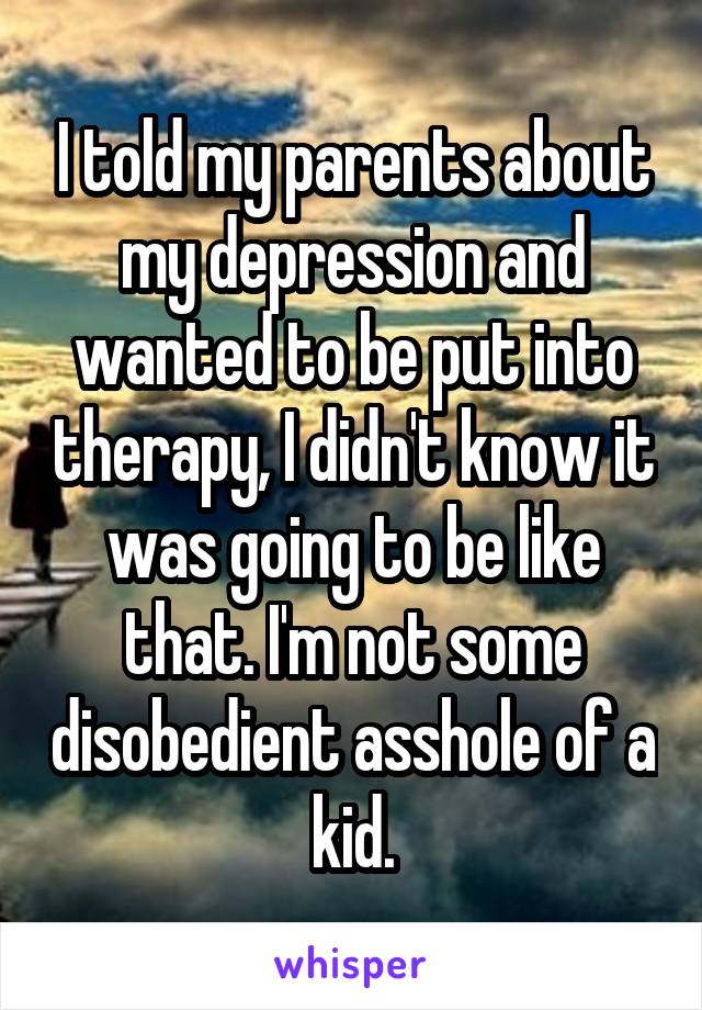 I told my parents about my depression and wanted to be put into therapy, I didn't know it was going to be like that. I'm not some disobedient asshole of a kid.
