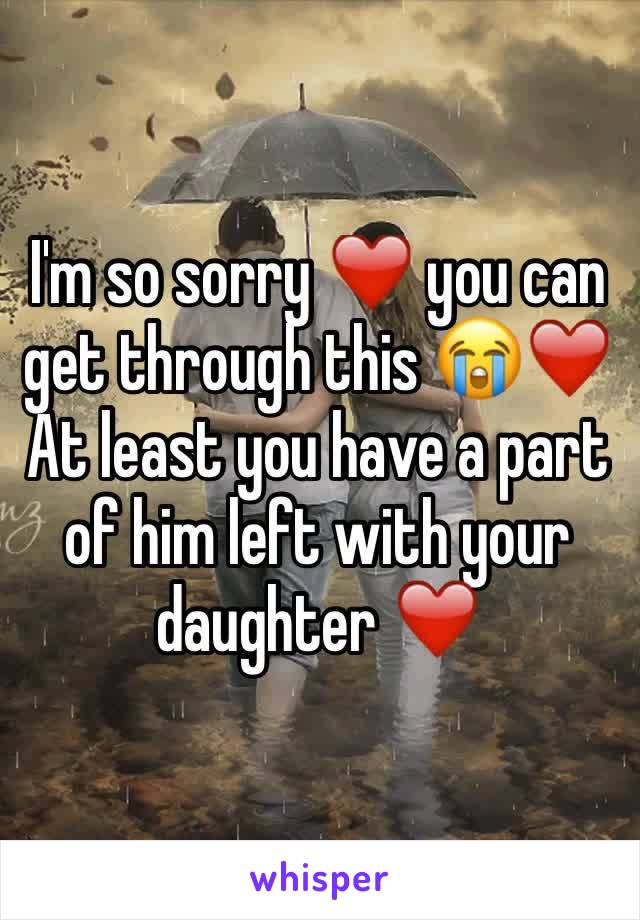 I'm so sorry ❤️ you can get through this 😭❤️ At least you have a part of him left with your daughter ❤️ 