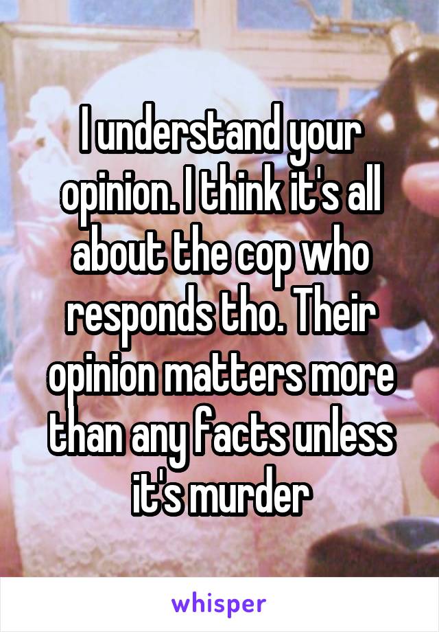 I understand your opinion. I think it's all about the cop who responds tho. Their opinion matters more than any facts unless it's murder