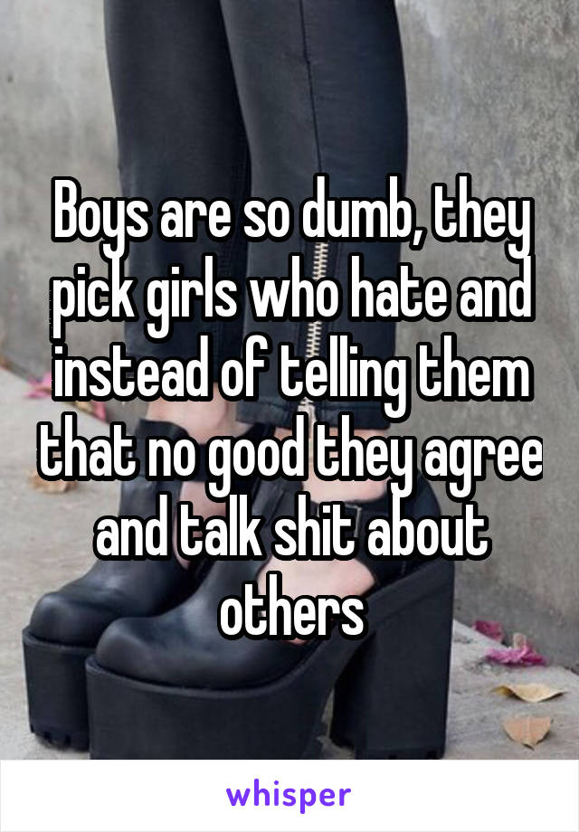 Boys are so dumb, they pick girls who hate and instead of telling them that no good they agree and talk shit about others