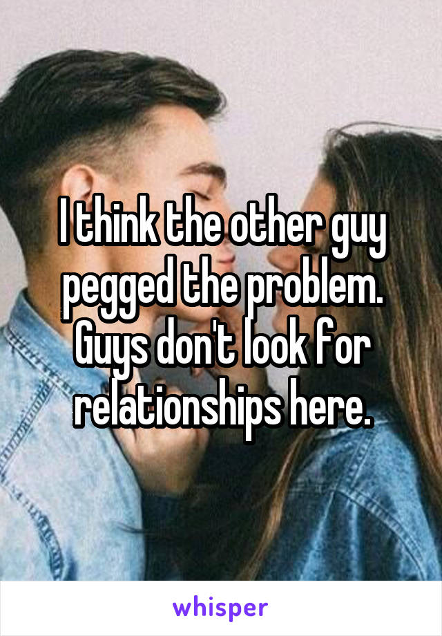 I think the other guy pegged the problem. Guys don't look for relationships here.
