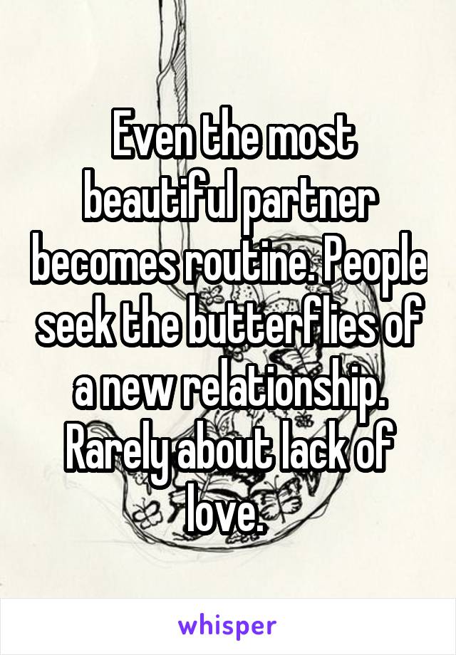  Even the most beautiful partner becomes routine. People seek the butterflies of a new relationship. Rarely about lack of love. 