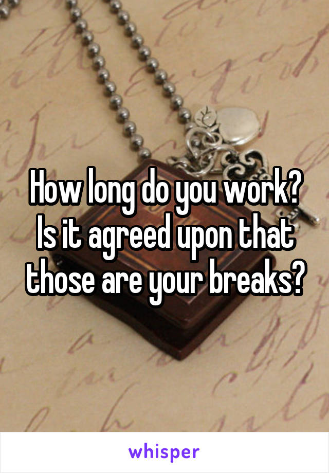 How long do you work? Is it agreed upon that those are your breaks?