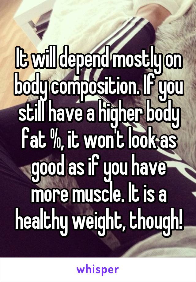 It will depend mostly on body composition. If you still have a higher body fat %, it won't look as good as if you have more muscle. It is a healthy weight, though!