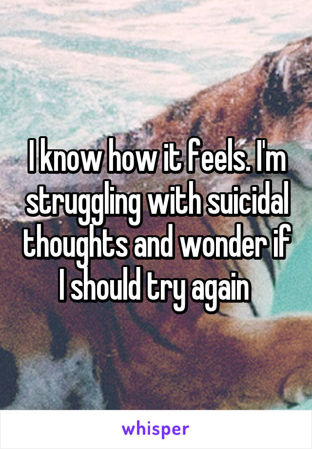 I know how it feels. I'm struggling with suicidal thoughts and wonder if I should try again 