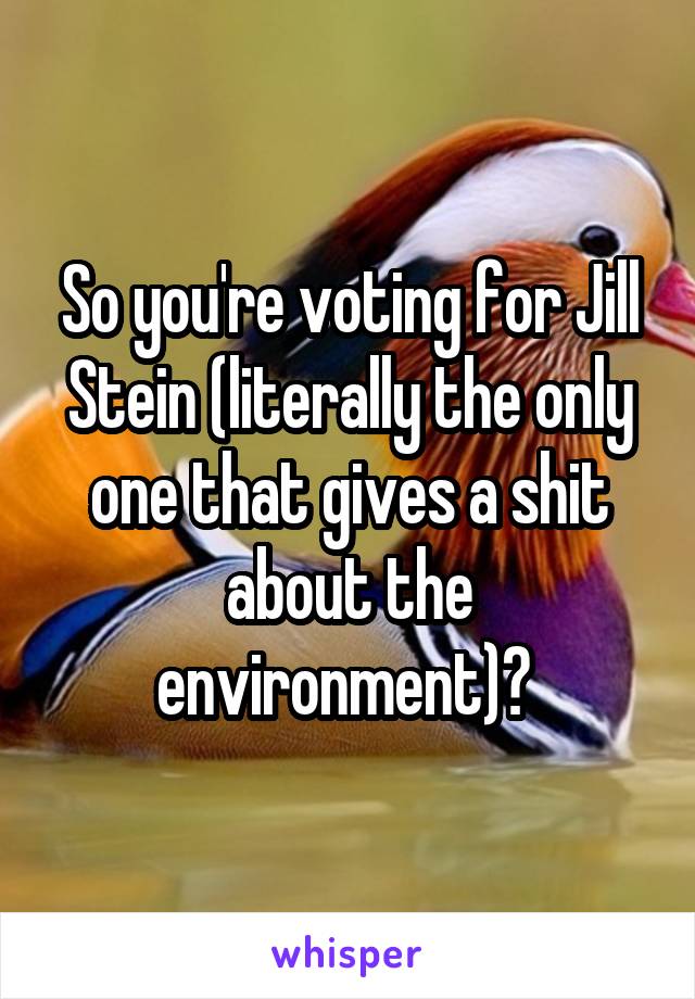 So you're voting for Jill Stein (literally the only one that gives a shit about the environment)? 