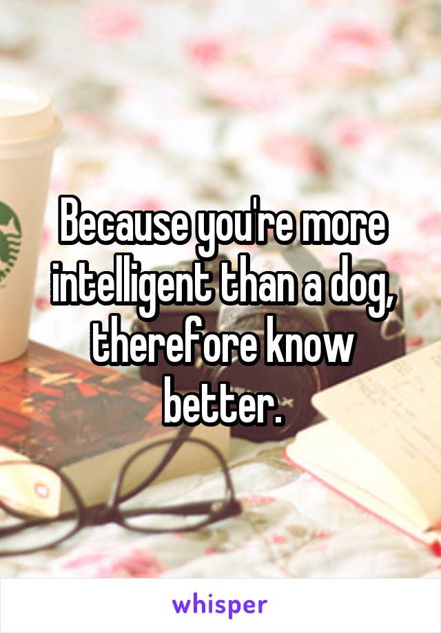 Because you're more intelligent than a dog, therefore know better.