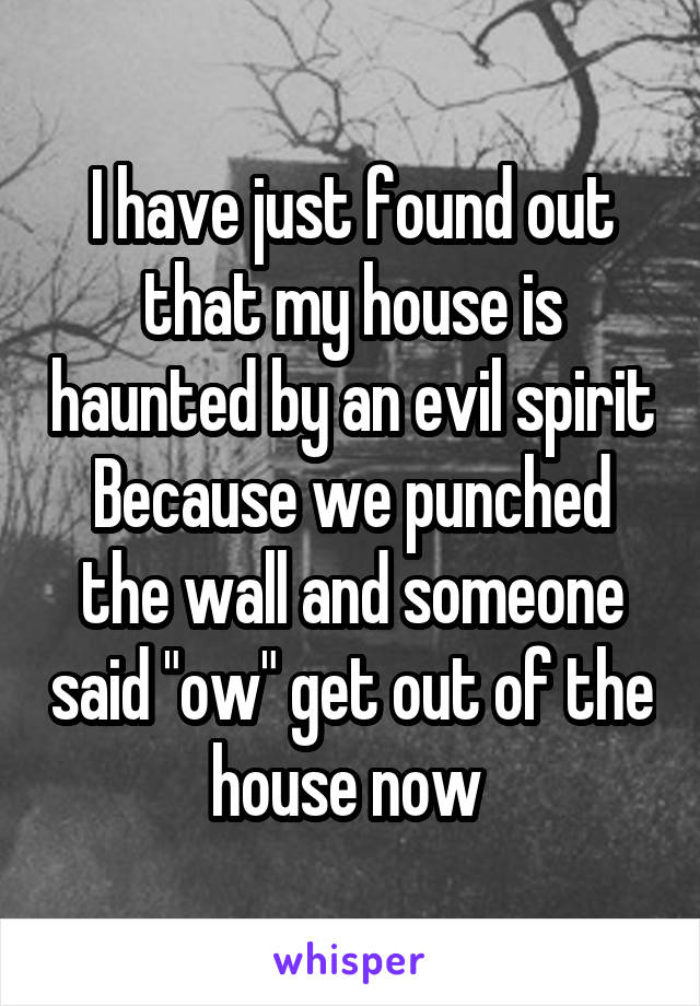 I have just found out that my house is haunted by an evil spirit
Because we punched the wall and someone said "ow" get out of the house now 
