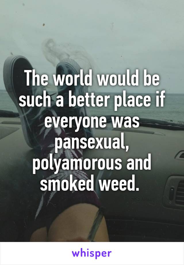 The world would be such a better place if everyone was pansexual, polyamorous and smoked weed. 