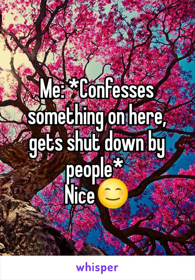 Me: *Confesses something on here, gets shut down by people* 
Nice😊