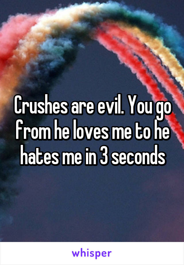 Crushes are evil. You go from he loves me to he hates me in 3 seconds