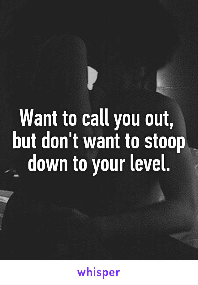 Want to call you out,  but don't want to stoop down to your level.
