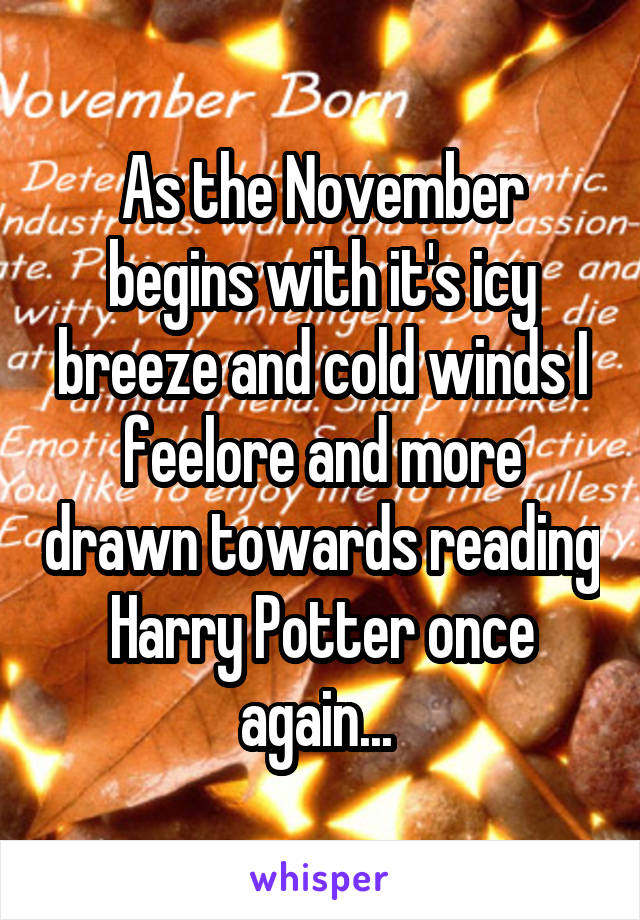 As the November begins with it's icy breeze and cold winds I feelore and more drawn towards reading Harry Potter once again... 