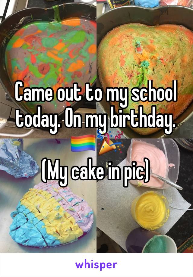 Came out to my school today. On my birthday. 🏳️‍🌈🎉
(My cake in pic)