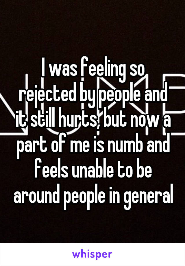 I was feeling so rejected by people and it still hurts, but now a part of me is numb and feels unable to be around people in general