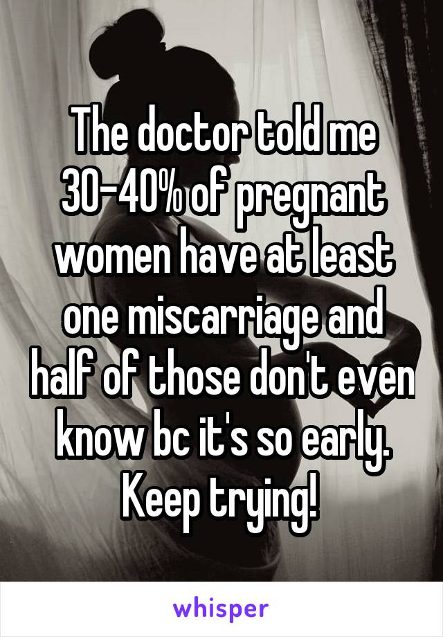 The doctor told me 30-40% of pregnant women have at least one miscarriage and half of those don't even know bc it's so early. Keep trying! 