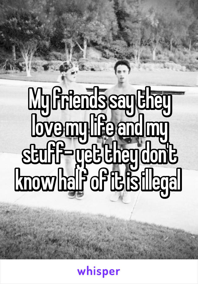 My friends say they love my life and my stuff- yet they don't know half of it is illegal 