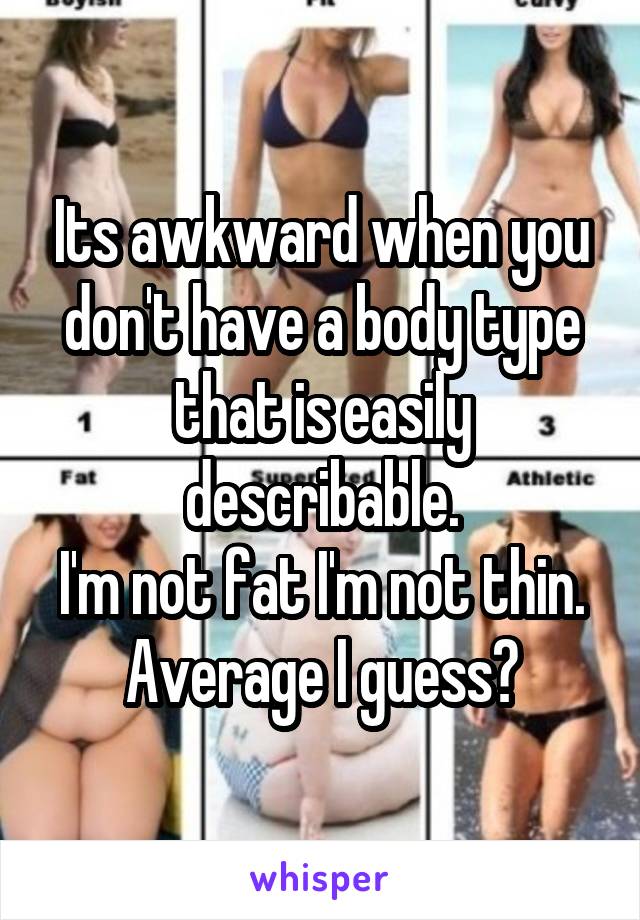 Its awkward when you don't have a body type that is easily describable.
I'm not fat I'm not thin.
Average I guess?