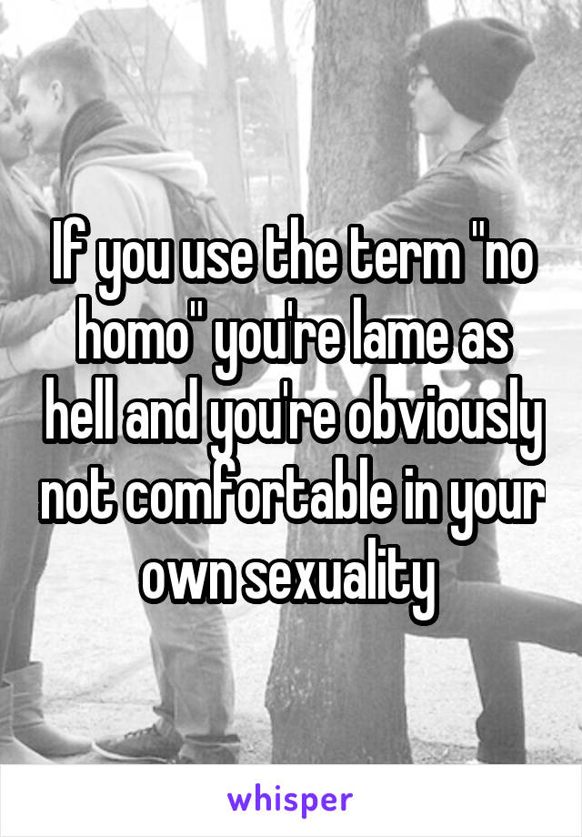If you use the term "no homo" you're lame as hell and you're obviously not comfortable in your own sexuality 