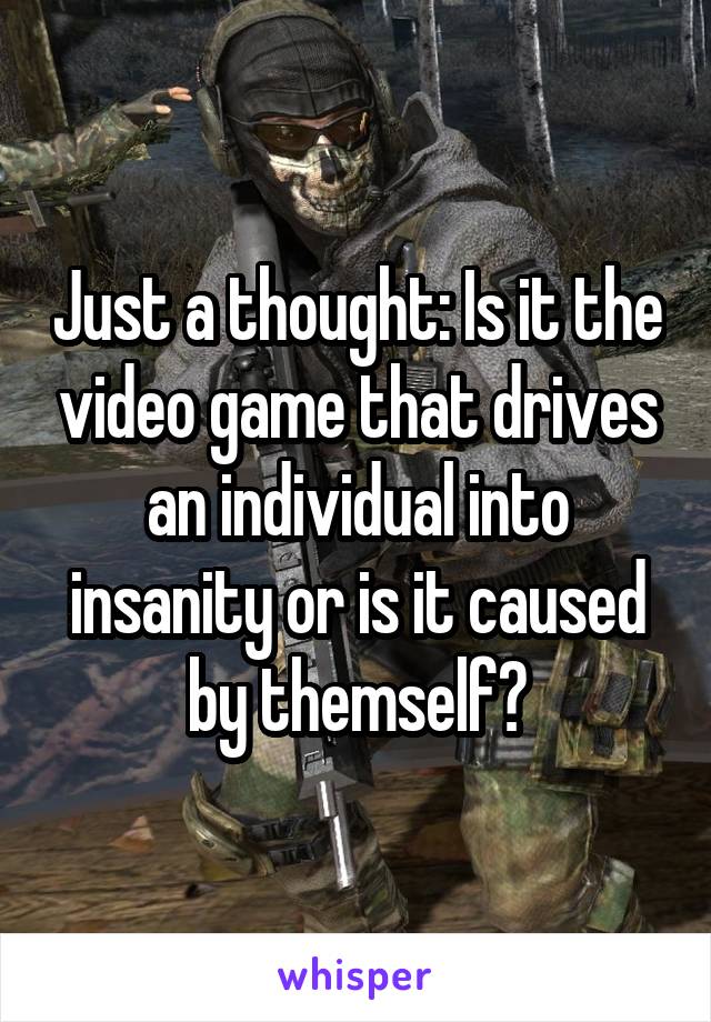 Just a thought: Is it the video game that drives an individual into insanity or is it caused by themself?