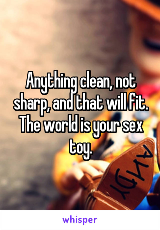 Anything clean, not sharp, and that will fit. The world is your sex toy.