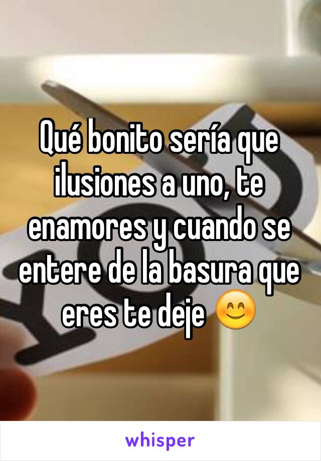 Qué bonito sería que ilusiones a uno, te enamores y cuando se entere de la basura que eres te deje 😊