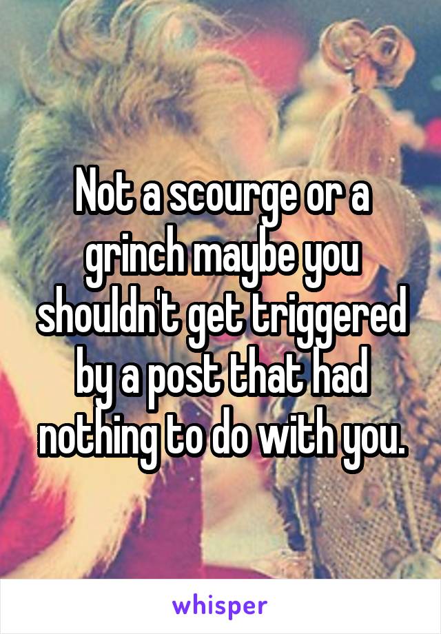 Not a scourge or a grinch maybe you shouldn't get triggered by a post that had nothing to do with you.