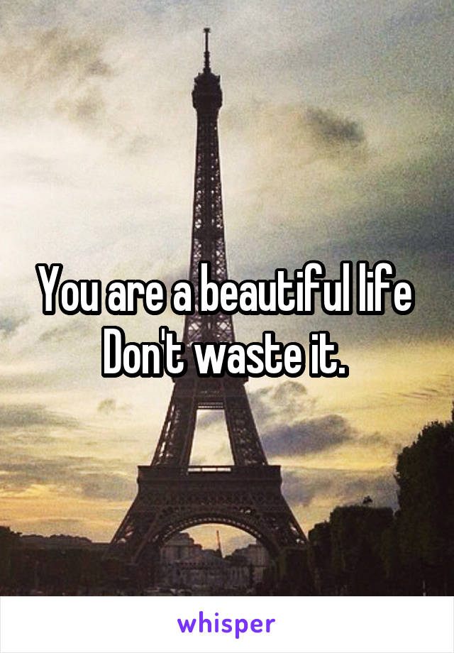 You are a beautiful life 
Don't waste it. 