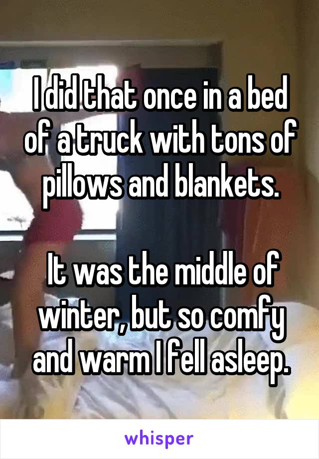 I did that once in a bed of a truck with tons of pillows and blankets.

 It was the middle of winter, but so comfy and warm I fell asleep.