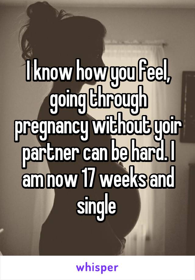 I know how you feel, going through pregnancy without yoir partner can be hard. I am now 17 weeks and single 