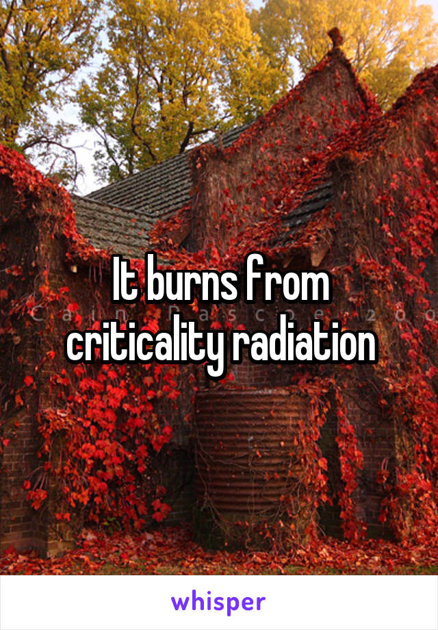 It burns from criticality radiation