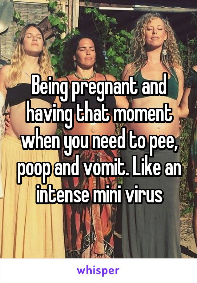 Being pregnant and having that moment when you need to pee, poop and vomit. Like an intense mini virus