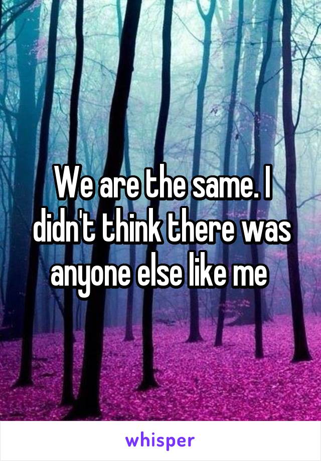 We are the same. I didn't think there was anyone else like me 
