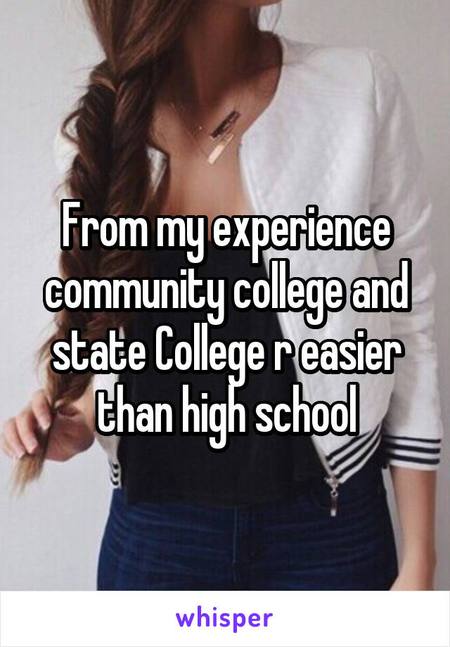 From my experience community college and state College r easier than high school