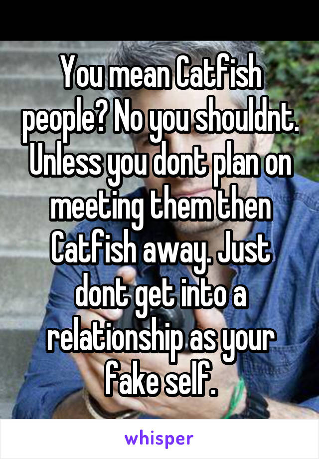 You mean Catfish people? No you shouldnt. Unless you dont plan on meeting them then Catfish away. Just dont get into a relationship as your fake self.
