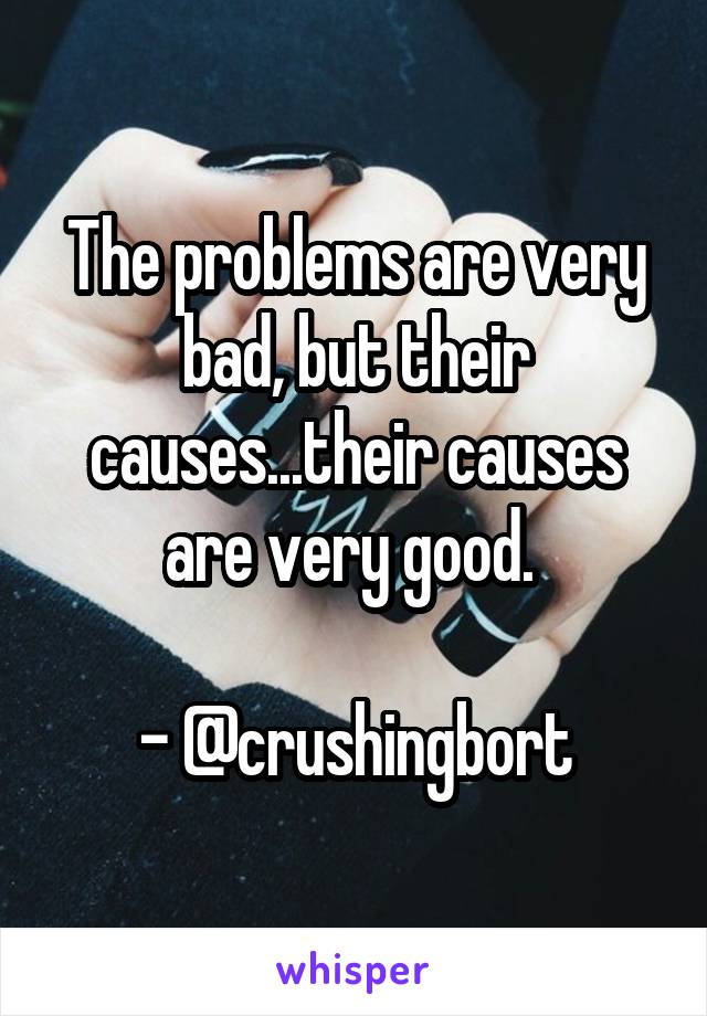 The problems are very bad, but their causes...their causes are very good. 

- @crushingbort