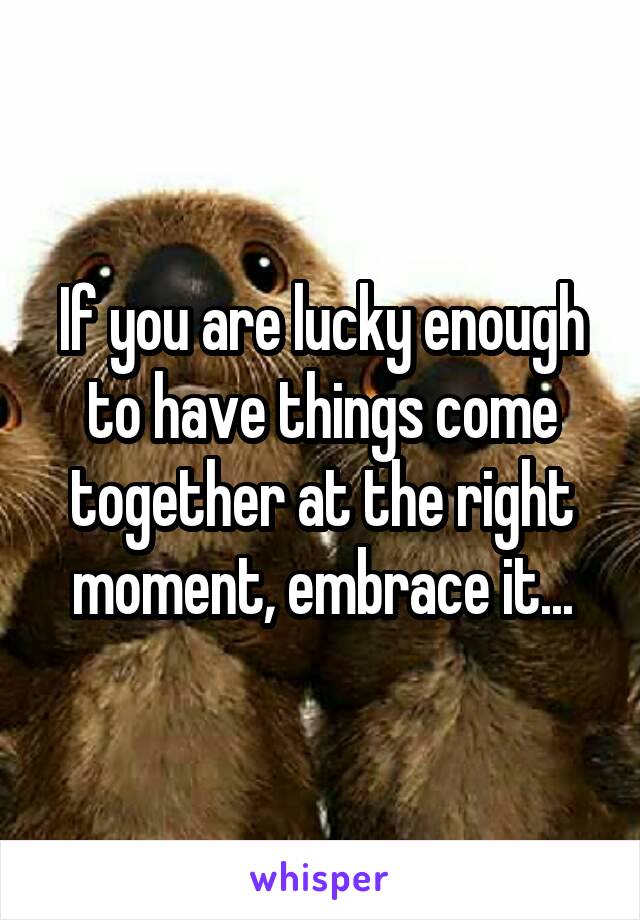 If you are lucky enough to have things come together at the right moment, embrace it...