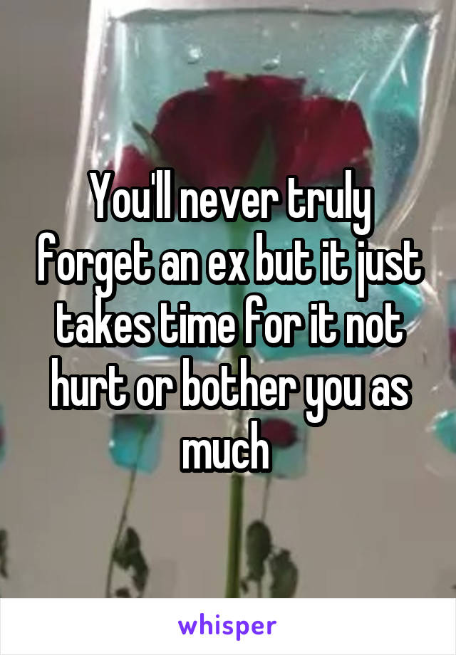 You'll never truly forget an ex but it just takes time for it not hurt or bother you as much 