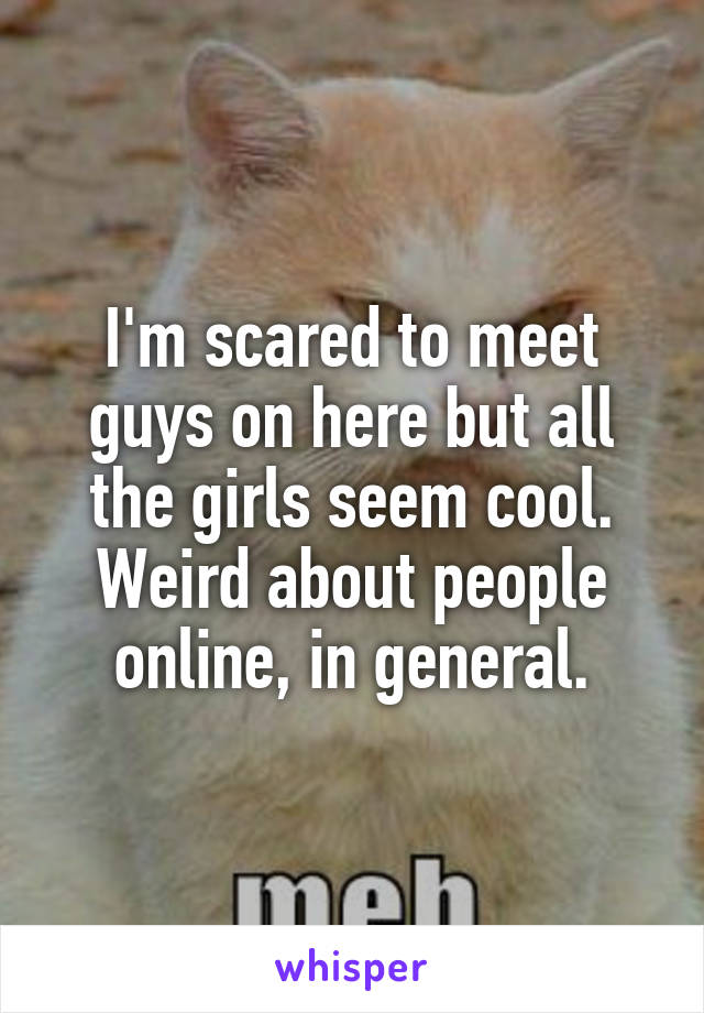 I'm scared to meet guys on here but all the girls seem cool. Weird about people online, in general.